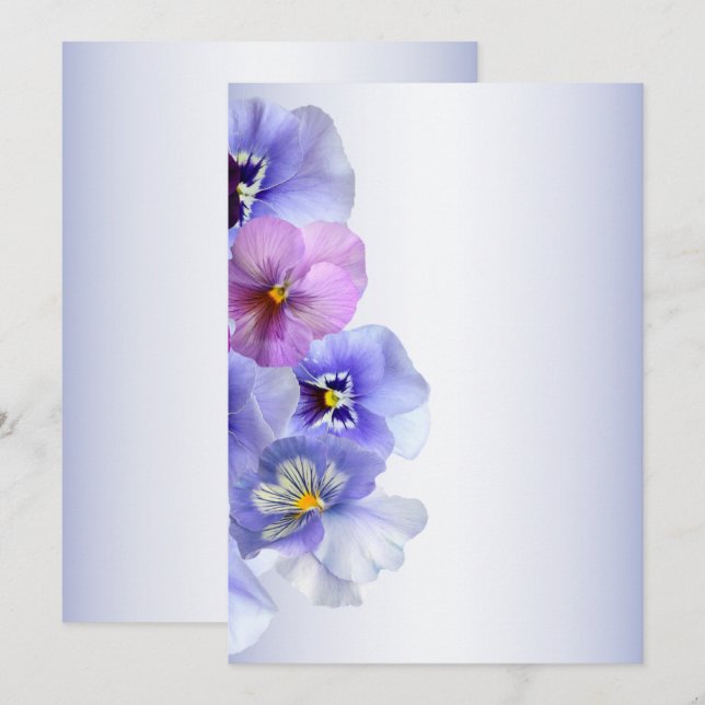 Purple Pink Lilac Pansy Floral Rustic Invitation (Front/Back)