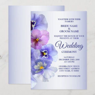 Purple Pink Lilac Pansy Floral Rustic Wedding Invitation