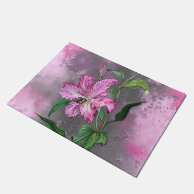  Purple Pink Lily Flower Doormat Painting  (Angled)