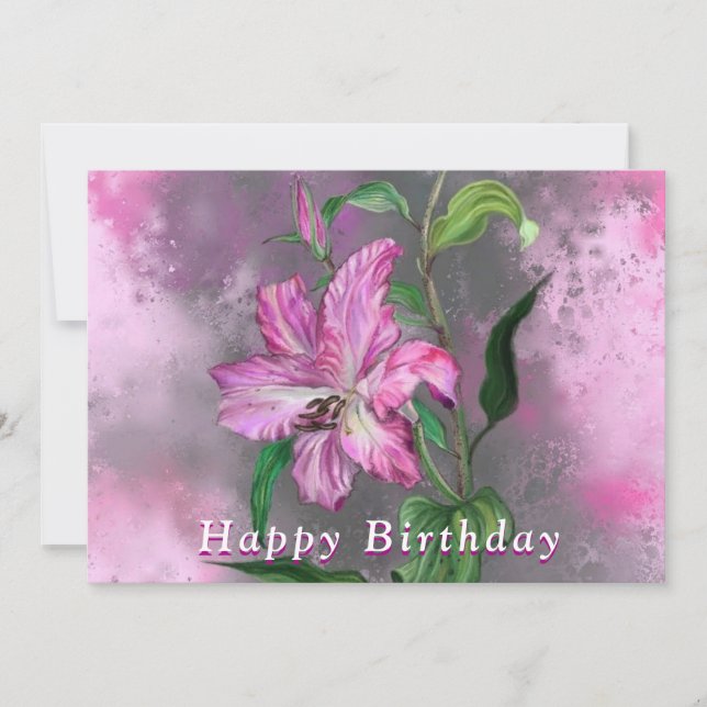 Purple Pink Lily Flowers Birthday Card (Front)