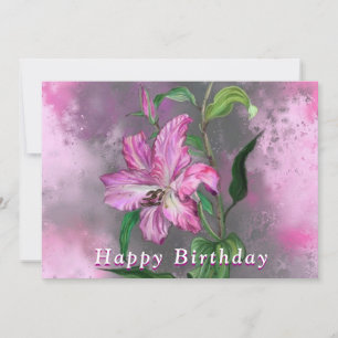 Purple Pink Lily Flowers Birthday Card