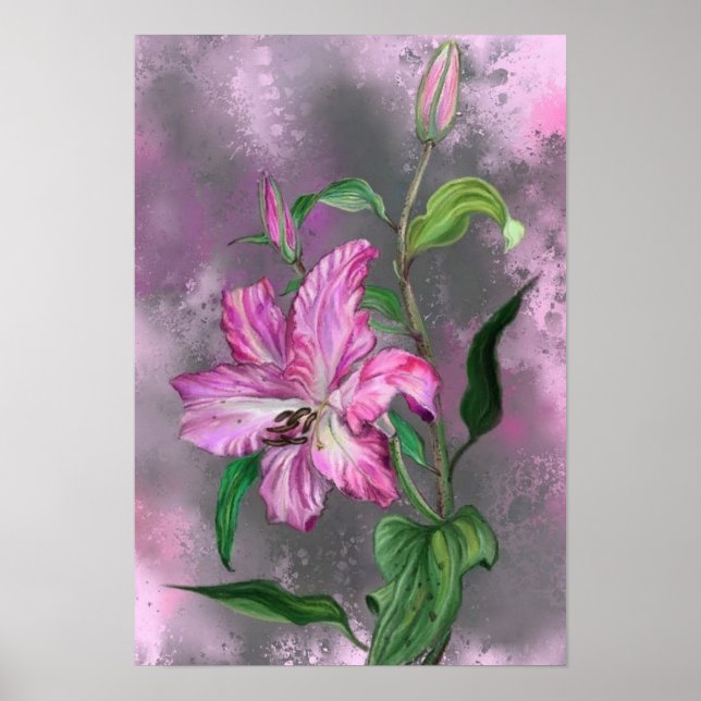 Purple Pink Lily Flowers Poster Painting (Front)