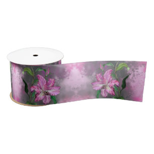 Purple Pink Lily Flowers Ribbon Satin Ribbon