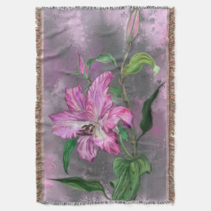 Purple Pink Lily Flowers Throw Blanket