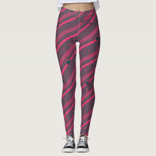 Purple & Pink Lines &Hearts Leggings
