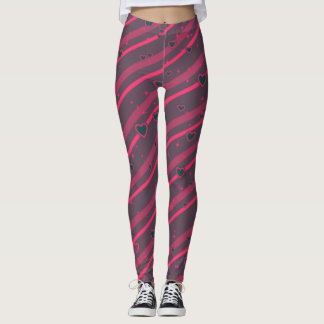 Purple & Pink Lines &Hearts Leggings