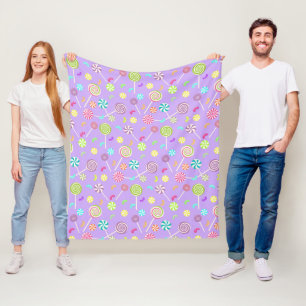 Purple Pink Lollipop Candy Pattern Fleece Blanket