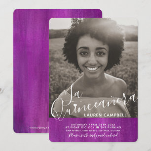 purple pink mauve modern art La Quinceañera photo Invitation