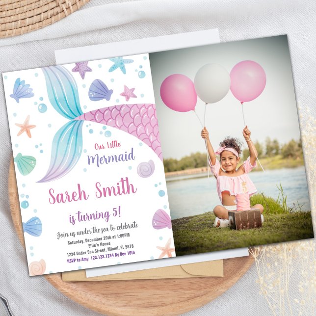 Purple Pink Mermaid Tail Birthday Invitations phot (Purple Pink Mermaid Tail Birthday Invitations phot)