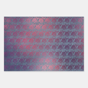 Purple Pink Metallic Art Deco Fans Wrapping Paper Sheet