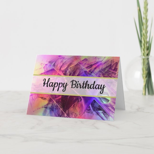Purple Pink Modern Abstract Happy Birthday Card (Front)