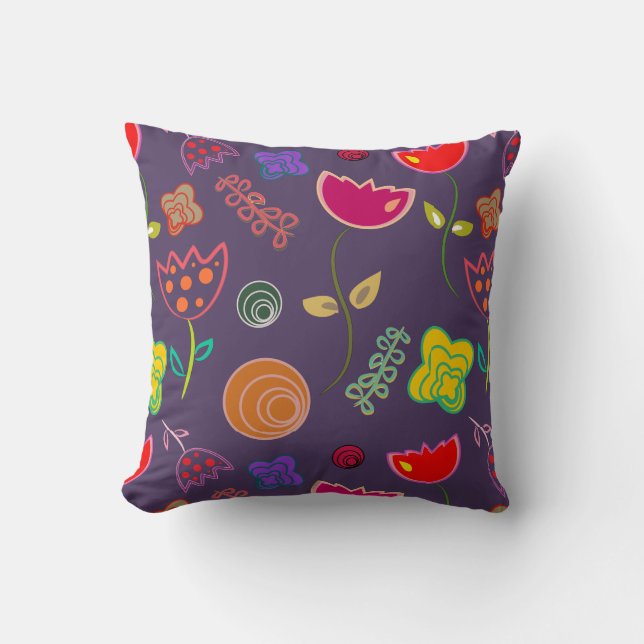 Purple pink modern floral cushion (Front)