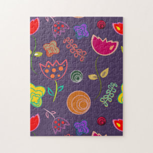 Purple pink modern floral jigsaw puzzle