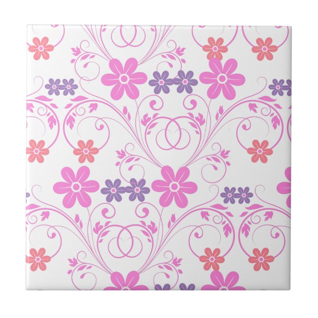 Purple & Pink Modern Floral Tile (Front)