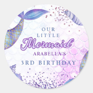 Purple Pink Modern Glitter Mermaid Birthday Classic Round Sticker