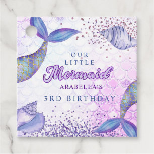 Purple Pink Modern Glitter Mermaid Birthday Favour Tags