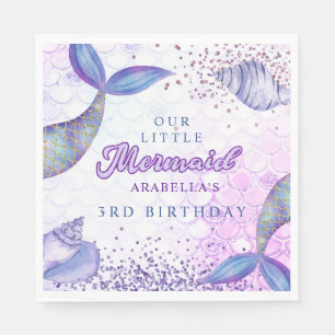 Purple Pink Modern Glitter Mermaid Birthday Napkin