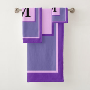 Purple Pink Monogram Block Pattern  Bath Towel Set