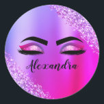 Purple Pink Monogram Glitter Eyelashes Modern Classic Round Sticker<br><div class="desc">Purple and Pink Faux Foil Metallic Sparkle Glitter Brushed Metal Monogram Name and Initial Eyelashes (Lashes),  Eyelash Extensions and Eyes Paper Stickers. The design makes the perfect sweet 16 birthday,  wedding,  bridal shower,  anniversary,  baby shower or bachelorette party gift for someone looking for a trendy cool style.</div>