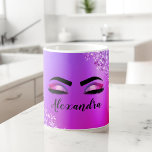 Purple Pink Monogram Glitter Eyelashes Modern Coffee Mug<br><div class="desc">Purple and Pink Faux Foil Metallic Sparkle Glitter Brushed Metal Monogram Name and Initial Eyelashes (Lashes),  Eyelash Extensions and Eyes Coffee Cup or Mug. The design makes the perfect sweet 16 birthday,  wedding,  bridal shower,  anniversary,  baby shower or bachelorette party gift for someone looking for a trendy cool style.</div>
