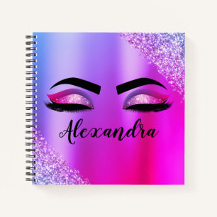 Purple Pink Monogram Glitter Eyelashes Modern Notebook