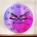 Purple Pink Monogram Glitter Eyelashes Modern Round Clock<br><div class="desc">Purple and Pink Faux Foil Metallic Sparkle Glitter Brushed Metal Monogram Name and Initial Eyelashes (Lashes),  Eyelash Extensions and Eyes small decorative clock. The design makes the perfect sweet 16 birthday,  wedding,  bridal shower,  anniversary,  baby shower or bachelorette party gift for someone looking for a trendy cool style.</div>