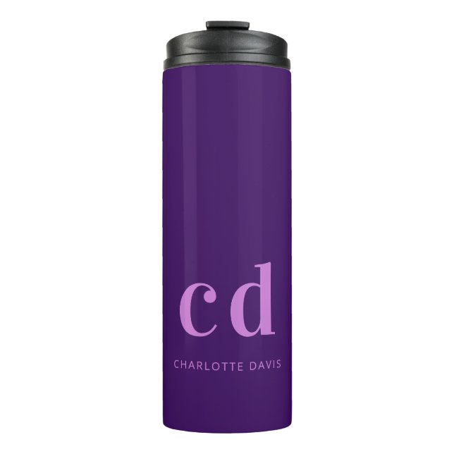 Purple pink monogram initials name modern thermal tumbler (Front)