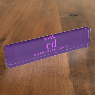 Purple pink monogram initials name nameplate