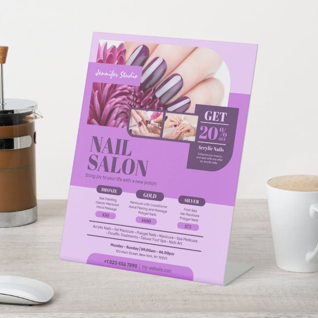 Purple pink Nails Salon, Beauty Salon Pedestal Sign (In SItu)