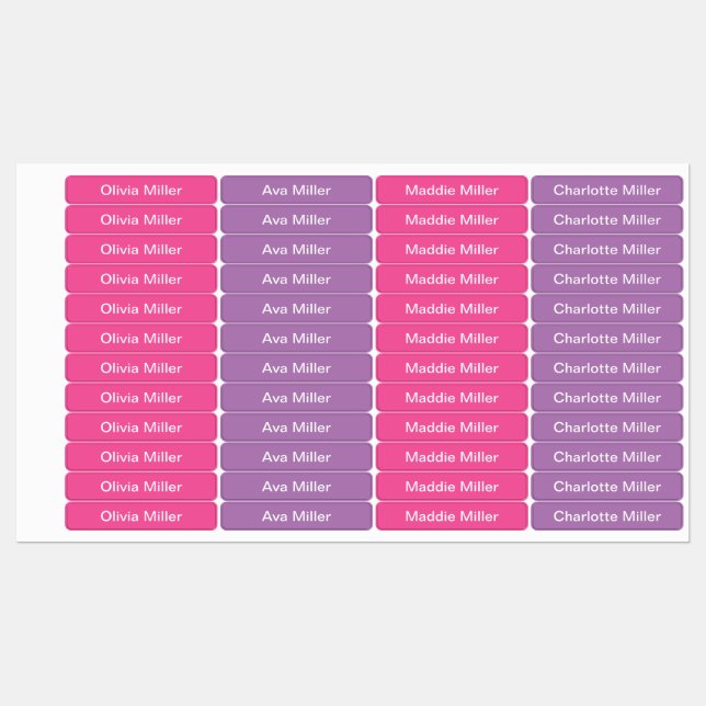 Purple pink name labels for school camp daycare (Sheet)