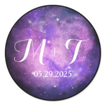 Purple & Pink Nebula Wedding Circle Sticker