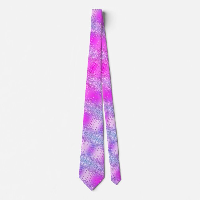 Purple Pink Neon Chiny Glitter Sparkle Drips Party Tie (Front)