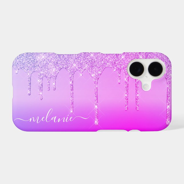 Purple Pink Neon Colours Personalised Your Name iPhone Case (Back Horizontal)