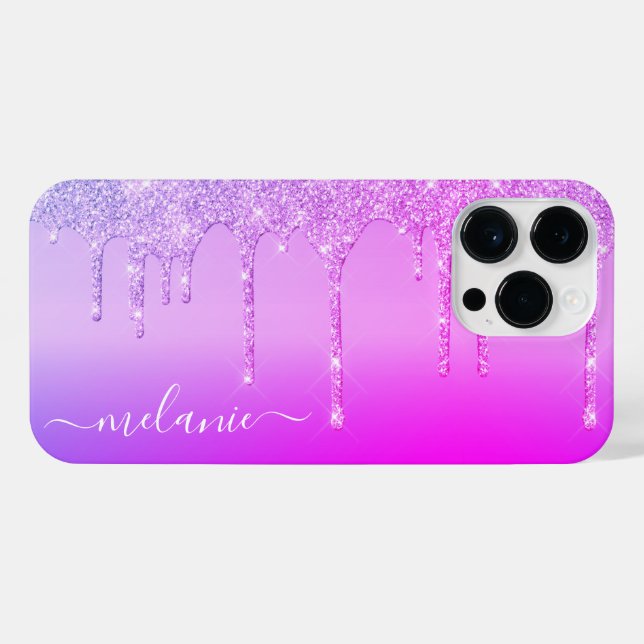 Purple Pink Neon Colours Personalised Your Name iPhone Case (Back Horizontal)