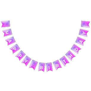 Purple Pink Neon Glitter Birthday Bunting Flags