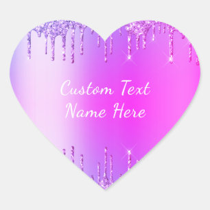 Purple Pink Neon Glitter Custom Text Name Sticker