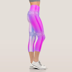 Purple Pink Neon Glitter Drips Capri Leggiings