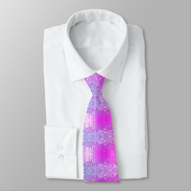 Purple Pink Neon Glitter Neck Tie (Tied)