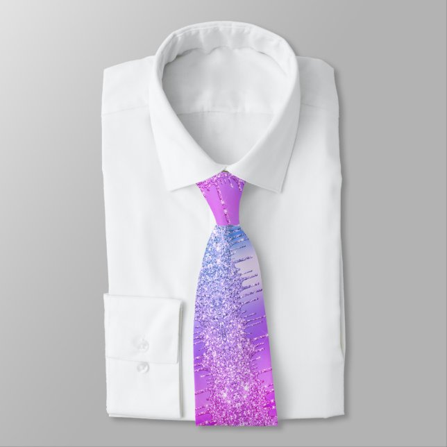 Purple Pink Neon Glitter Neck Tie (Tied)