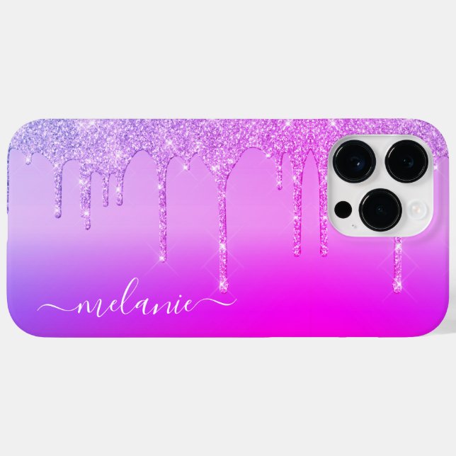 Purple Pink Neon Glitter Personalised Custom Name Case-Mate iPhone Case (Back (Horizontal))