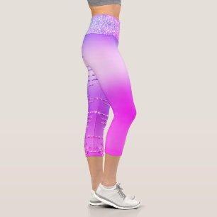 Purple Pink Neon Glitter Sparkle Drips Chic Party Capri Leggings