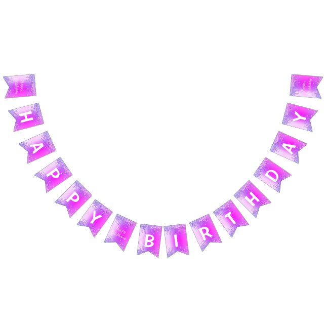 Purple Pink Neon Gold Glitter Drips Happy Bitrhday Bunting (All)