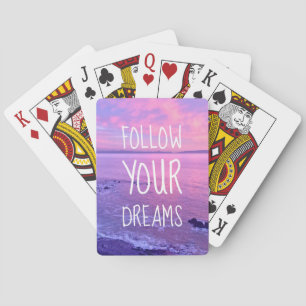 Purple Pink Ocean Beach Sunset Follow Your Dreams Playing Cards