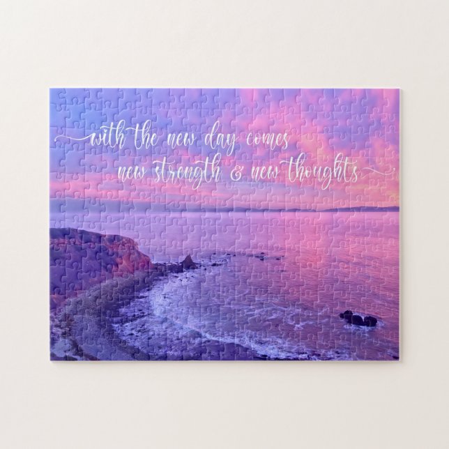 Purple Pink Ocean Sunset Photo Inspirational Quote Jigsaw Puzzle (Horizontal)