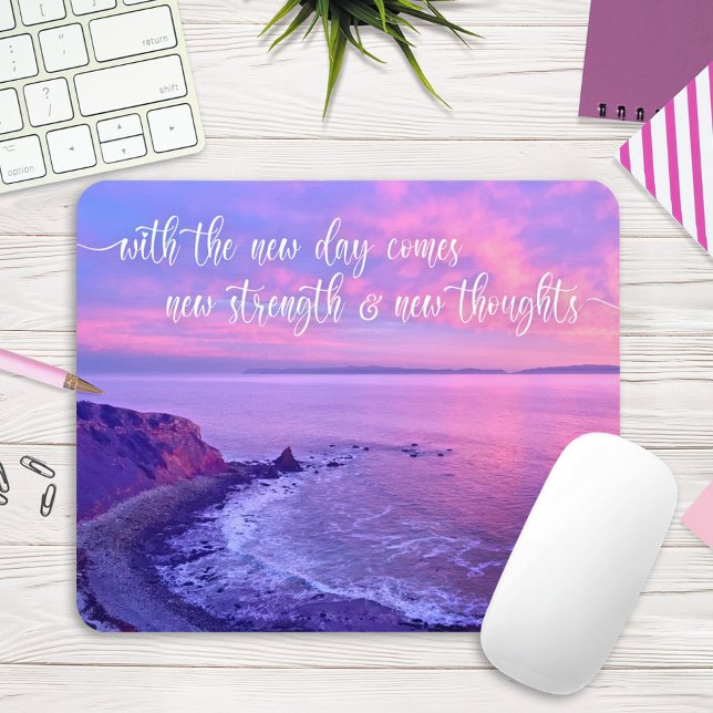 Purple Pink Ocean Sunset Photo Inspirational Quote Mouse Mat (Creator Uploaded)