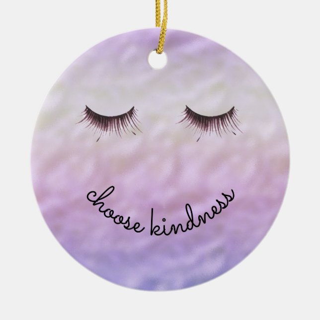 Purple Pink Ombre Black Eyelashes Kindness Ceramic Tree Decoration (Front)