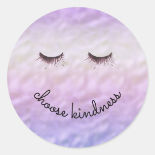 Purple Pink Ombre Black Eyelashes Kindness Classic Round Sticker