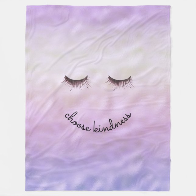 Purple Pink Ombre Black Eyelashes Kindness Fleece Blanket (Front)