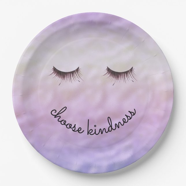 Purple Pink Ombre Black Eyelashes Kindness Paper Plate (Front)