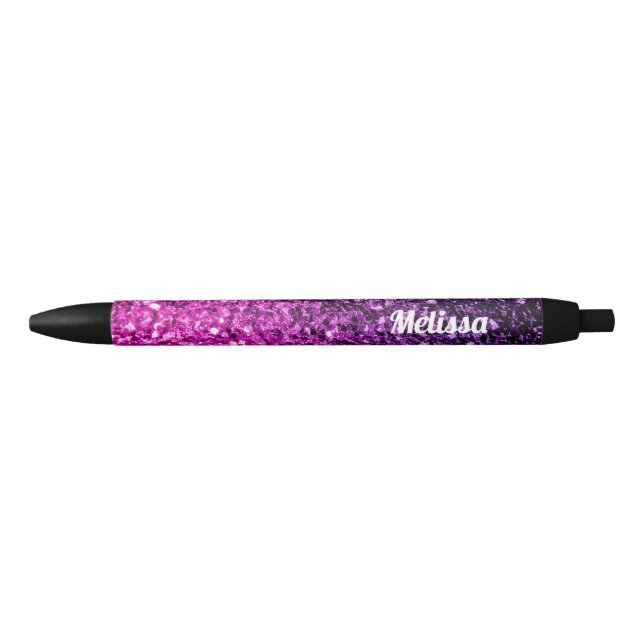 Purple Pink Ombre faux glitter sparkle Personalise Black Ink Pen (Front)